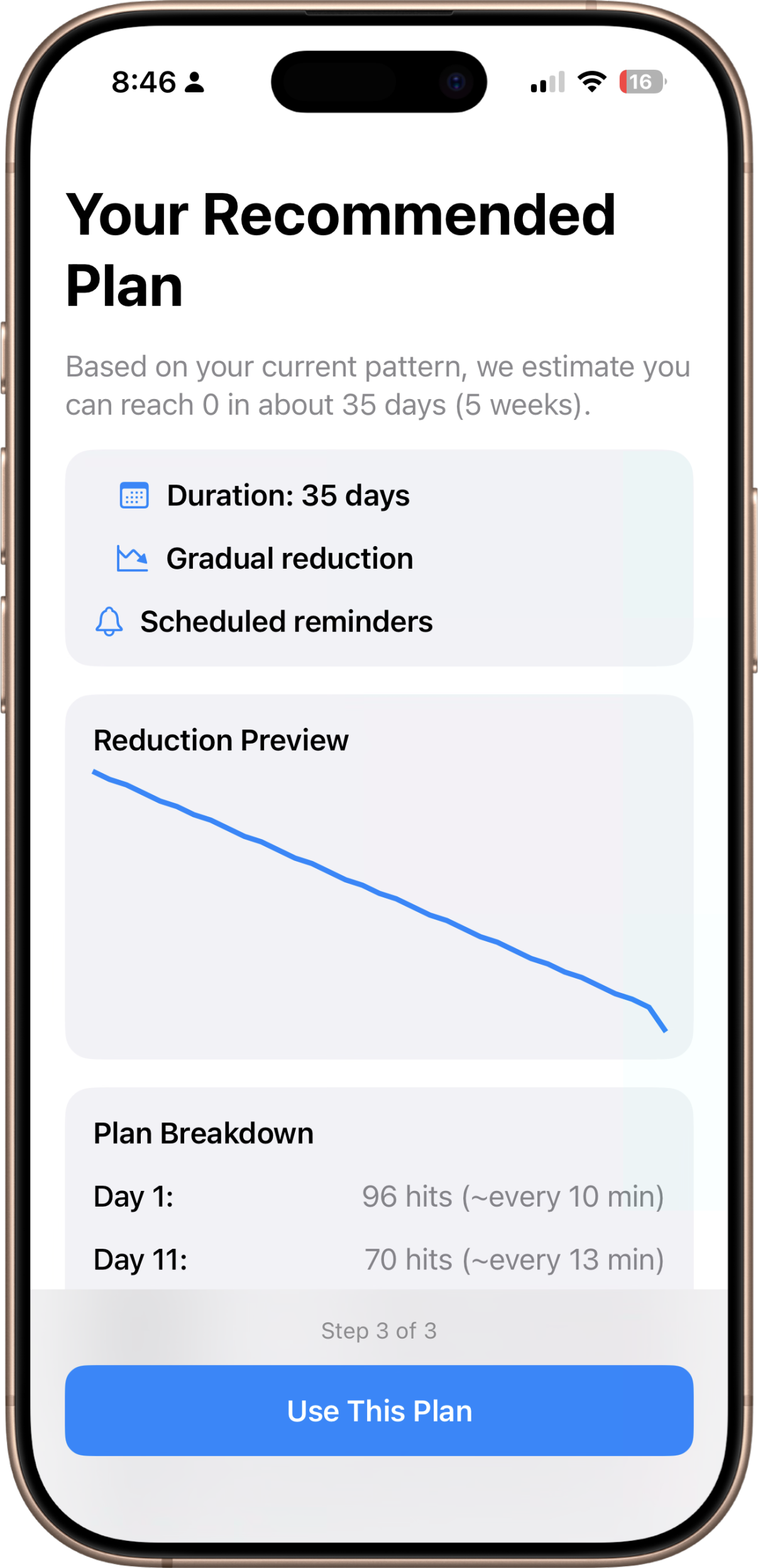 Daily check-in screen for tracking your progress